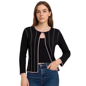 FINITY VINTAGE 90s single button cardigan sweater slinky knit black stripe M